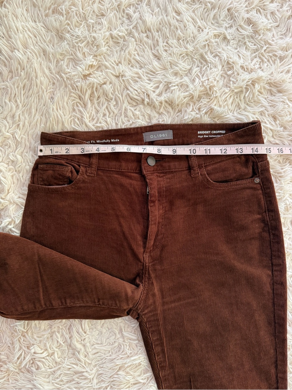 DL1961 Bridget Cropped High Rise Instasculpt Boot Corduroy Pants Brown 28 - Picture 2 of 8
